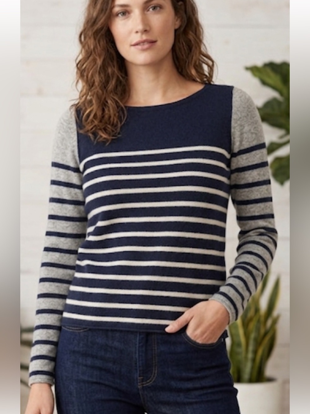 Autumn Cashmere Charcoal Stripe Cashmere Blend Crewneck Sweater XS
